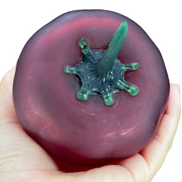 Vintage Hand Blown Large Tomato Hand Made Frosted Glass Paperweight Hollow 4”T - Picture 5 of 14